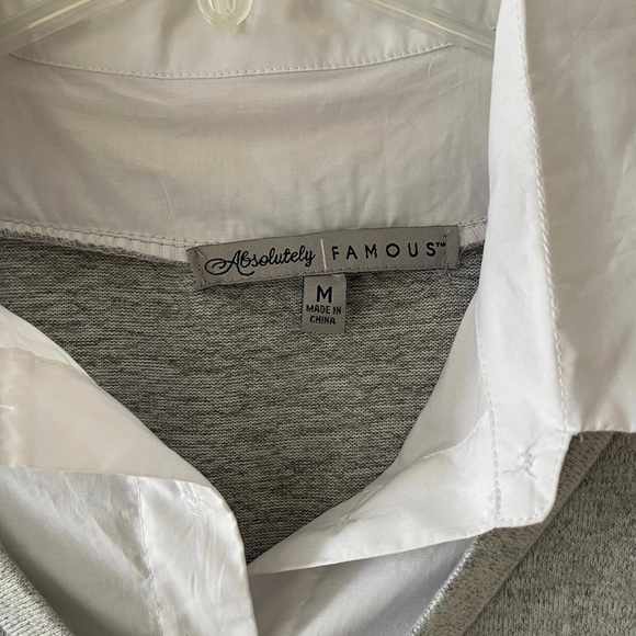 Grey and White Two Tone Collared Sweater Tunic Shirt Dress - Picture 6 of 7